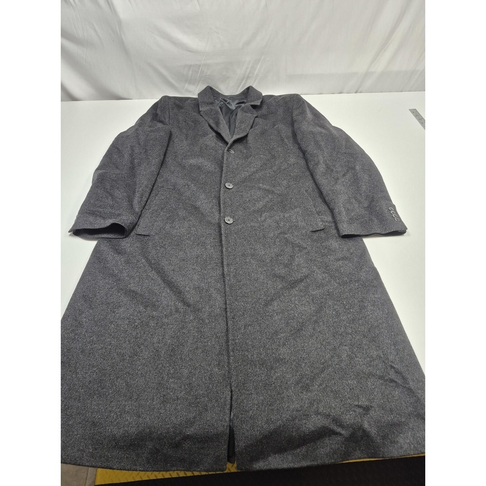 Faconnable Coat Mens 60L Gray Cashmere Long Overcoat Single Breasted Formal